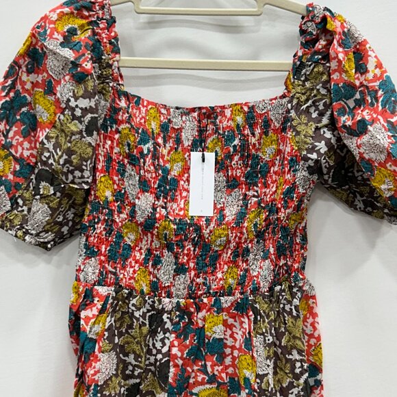 NWT Velvet by Graham & Spencer Taria Floral Smocked Puff Sleeve Mini Dress Small - Picture 4 of 13